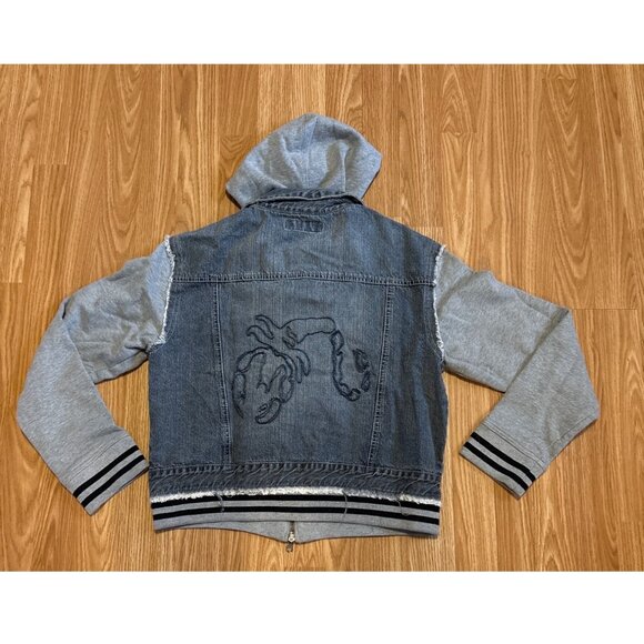 Buffalo Hoodie Jacket Youth XL 18 Denim Embroidered Scorpion Back & Gray Sleeves - Picture 4 of 6